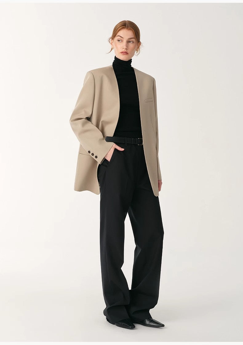 Australian Merino Wool Classic Simple Collarless Deep V-Neck Suit