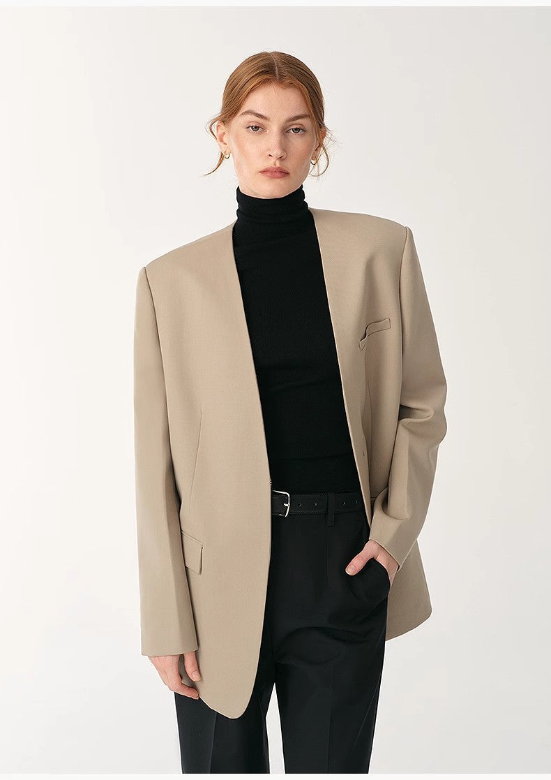 Australian Merino Wool Classic Simple Collarless Deep V-Neck Suit