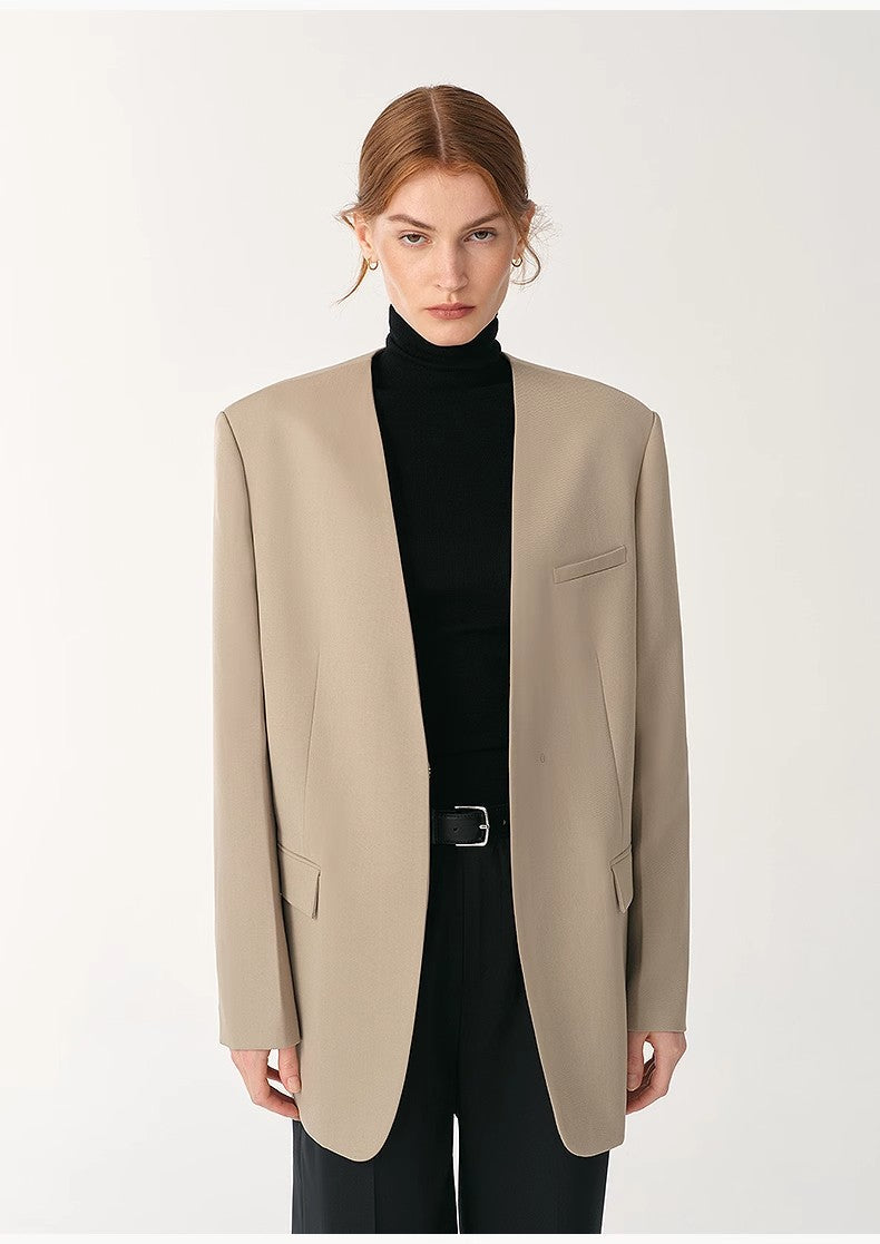 Australian Merino Wool Classic Simple Collarless Deep V-Neck Suit