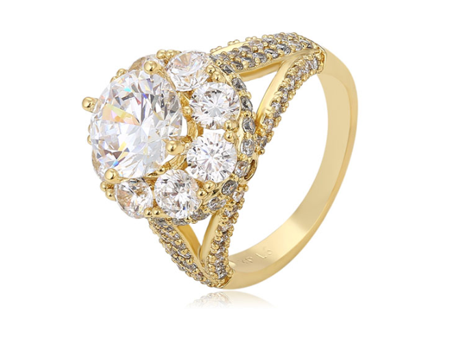 Leila Luxury Gold Ring with Large White Crystal | 14K Gold Tone Statement Ring