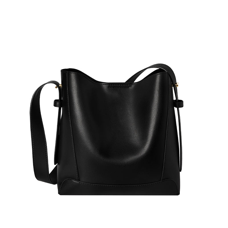 Luxe Genuine Leather Bucket Tote Shoulder Bag