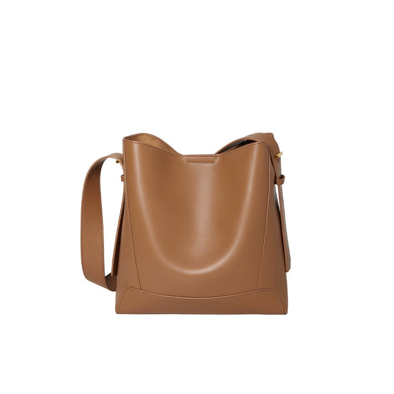 Luxe Genuine Leather Bucket Tote Shoulder Bag