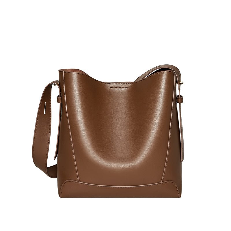 Luxe Genuine Leather Bucket Tote Shoulder Bag