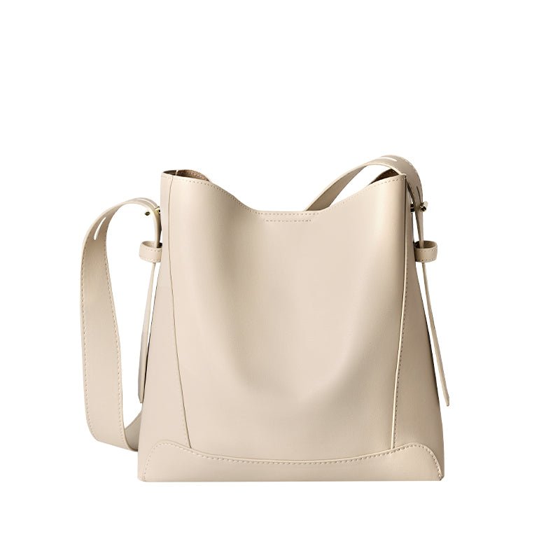 Luxe Genuine Leather Bucket Tote Shoulder Bag