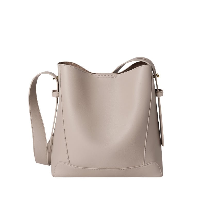 Luxe Genuine Leather Bucket Tote Shoulder Bag