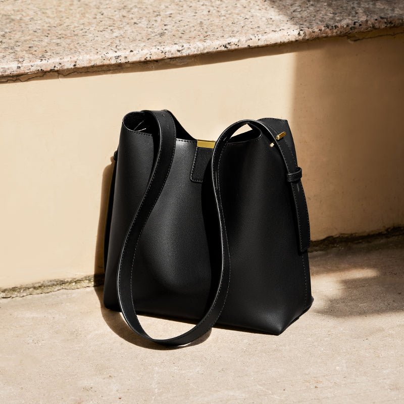Minimalist Genuine Leather Bucket Shoulder Bag