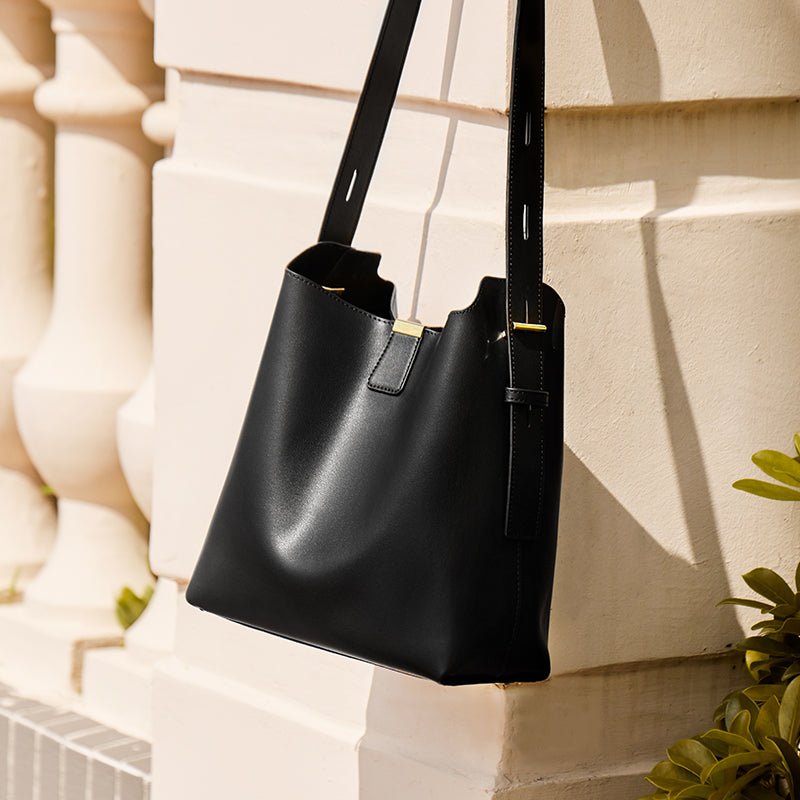 Minimalist Genuine Leather Bucket Shoulder Bag