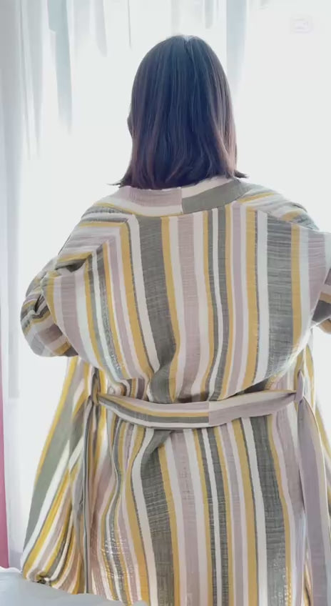 4-Layer Muslin Adult Bathrobe Striped