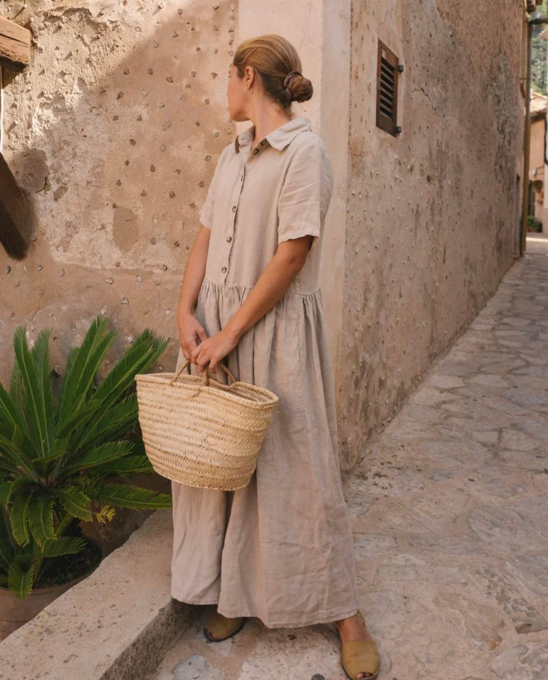 Beige Linen Shirt Maxi Dress (Syncee)